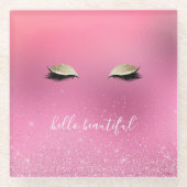 Goud Roze Glitzy Ogen Glazen Onderzetter (Voorkant)