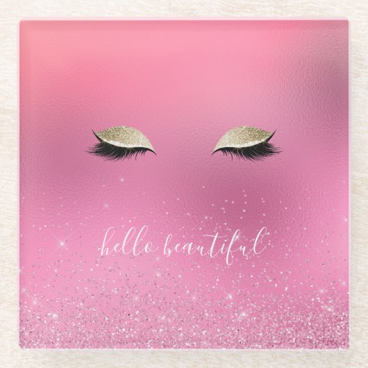 Goud Roze Glitzy Ogen Glazen Onderzetter (Voorkant)