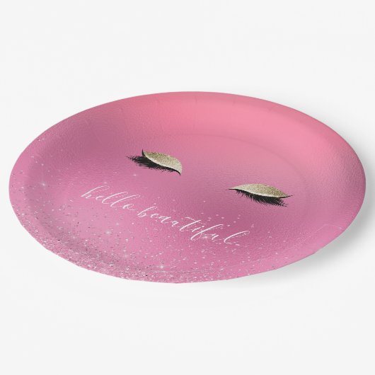 Goud Roze Glitzy Ogen Papieren Bordje (Gekanteld)