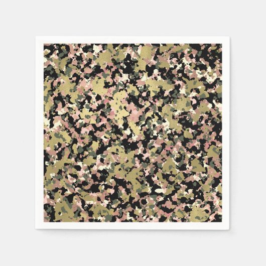 Goud Roze Groen Zwart Camouflage Patroon Party Servet (Voorkant)