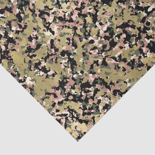 Goud Roze Groen Zwart Camouflage Verjaardagsfeest Tissuepapier (Detail)