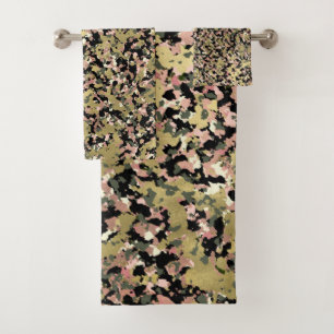 Goud Roze Groen Zwart Camouflagepatroon Print Bad Handdoek