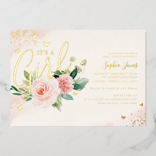 Goud Roze Het Is Een Meisje Baby Shower Folie Uitnodiging
