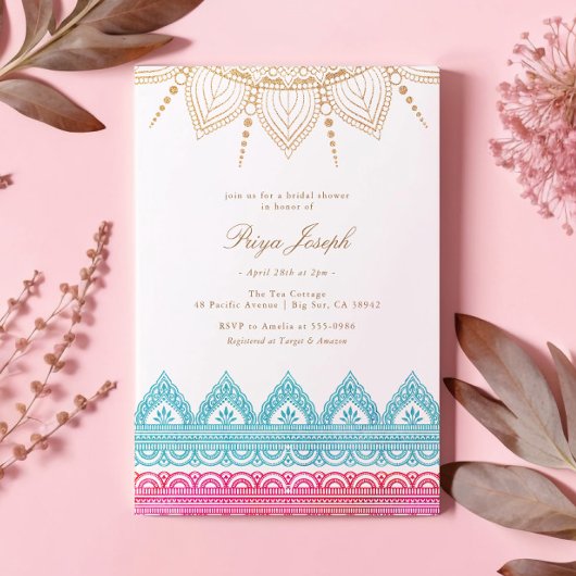 Goud Roze Indische Henna Vrijgezellenfeest Kaart