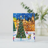 Goud Roze Kerstmis Winter Schaatsen  Feestdagenkaart (Staand voorkant)