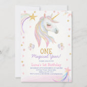 Goud Roze Magisch Jaar Eenhoorn 1e Verjaardag Kaart (Voorkant)