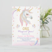 Goud Roze Magisch Jaar Eenhoorn 1e Verjaardag Kaart (Staand voorkant)