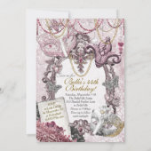 Goud Roze Masquerade Verjaardagsfeestuitnodigingen Kaart (Achterkant)