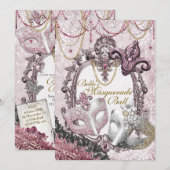 Goud Roze Masquerade Verjaardagsfeestuitnodigingen Kaart (Voorkant / Achterkant)