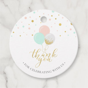 Goud, Roze, Mint   Baby Shower Bedankkaartje Bedankjes Labels