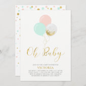 Goud, roze, mint-ballonnen | O BABY BABY SHOWER Kaart (Voorkant / Achterkant)