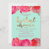 Goud, Roze & Mint Bloemen Bruids Douche Uitnodigin Kaart (Voorkant)