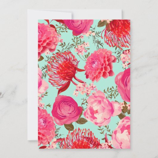 Goud, Roze & Mint Bloemen Bruids Douche Uitnodigin Kaart (Achterkant)