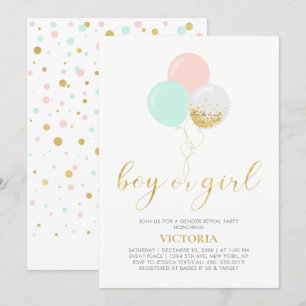 Goud, Roze, Mint   Geslacht verklapende babyshower Kaart