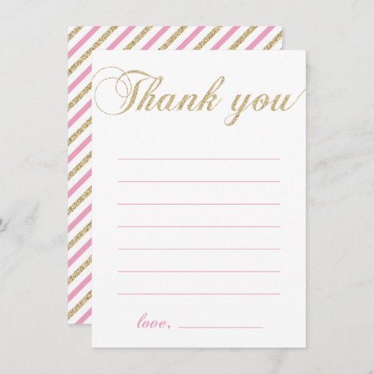 Goud & Roze | Modern Girl Party Dank je Bedankkaart (Voorkant / Achterkant)