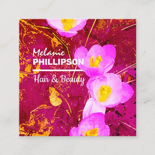 Goud Roze Modern Haar Schoonheid Vierkant Vierkante Visitekaartje (Voorkant)