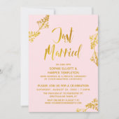 Goud & Roze Net Getrouwd Post Bruiloftsfeest Kaart (Voorkant)