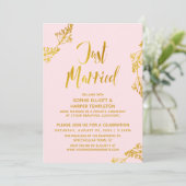 Goud & Roze Net Getrouwd Post Bruiloftsfeest Kaart (Staand voorkant)
