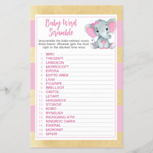 Goud Roze Olifant Baby Word Scramble Game Flyer
