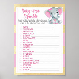 Goud Roze Olifant Baby Word Scramble Game Poster