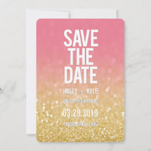 Goud Roze Ombre Glitter Save the Date Typografie Kaart