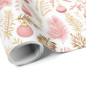 Goud & Roze Ornamenten & Greenery Pattern Cadeaupapier (Rol Hoek)