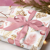 Goud & Roze Ornamenten & Greenery Pattern Cadeaupapier
