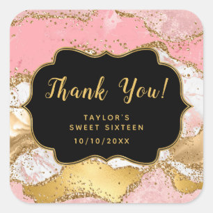 Goud Roze Pailletten Agate Sweet Sixteen Dank Je Vierkante Sticker