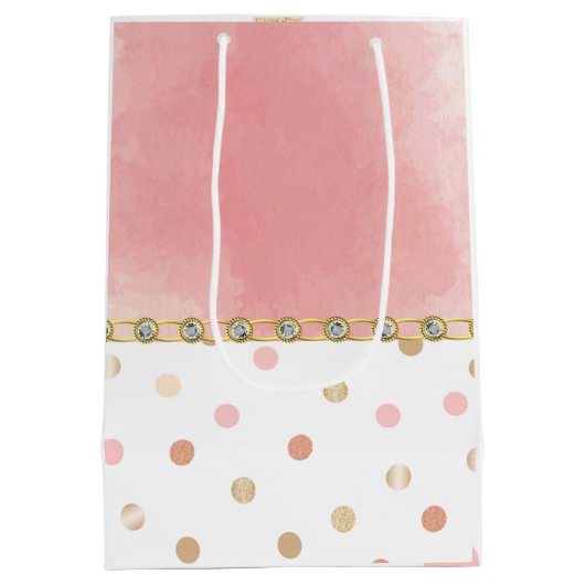 Goud, roze, pokadot, pasta, meisje, zoet, afbeeldi medium cadeauzakje (Achterkant)