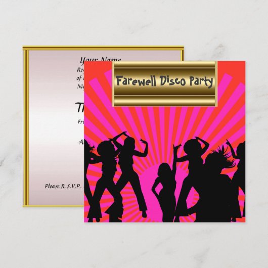 Goud roze Populaire Disco Afscheidsuitnodiging Kaart (Voorkant / Achterkant)
