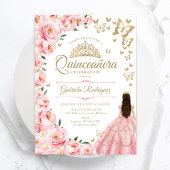 Goud Roze Rozen Vlinders Quinceanera Kaart