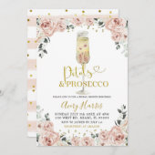 Goud Roze Rozenblaadjes & Prosecco Bruidsfeest Kaart (Voorkant / Achterkant)