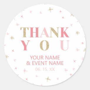 Goud & Roze Sterren Bedankt Baby Shower Favor Ronde Sticker