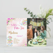 Goud & Roze Thee Feest Foto Uitnodiging (Staand voorkant)