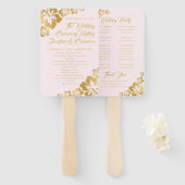 Goud Roze Tropische Hibiscus Bloem Bruiloft Progra Handwaaier (Voorkant en achterkant)