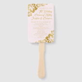 Goud Roze Tropische Hibiscus Bloem Bruiloft Progra Handwaaier (Voorkant)