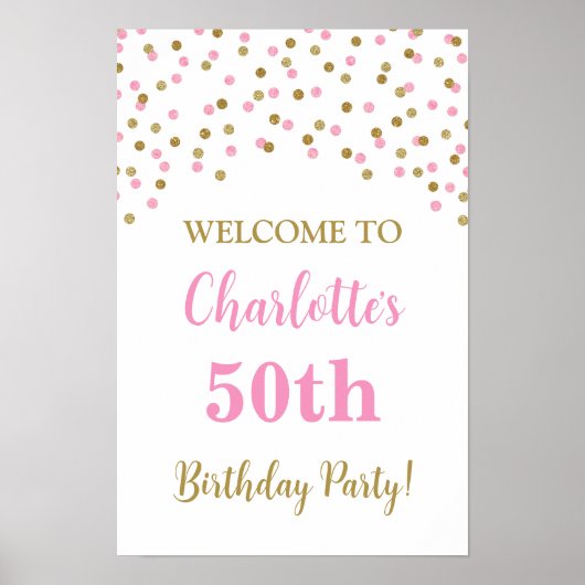 Goud Roze Verjaardagspartij Custom 20x30 Poster (Voorkant)