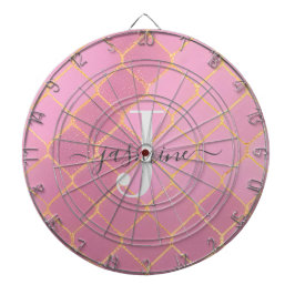 Goud & Roze Vrouwelijk Glitter Monogram Schrift Dartbord