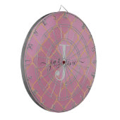 Goud & Roze Vrouwelijk Glitter Monogram Schrift Dartbord (Voorkant Links)