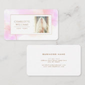 Goud Roze Waterverf Custom Foto elegant Wit Visitekaartje (Voorkant / Achterkant)