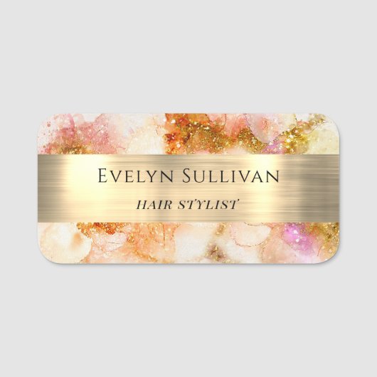 Goud Roze waterverf Faux folie Naam Tag (Voorkant)