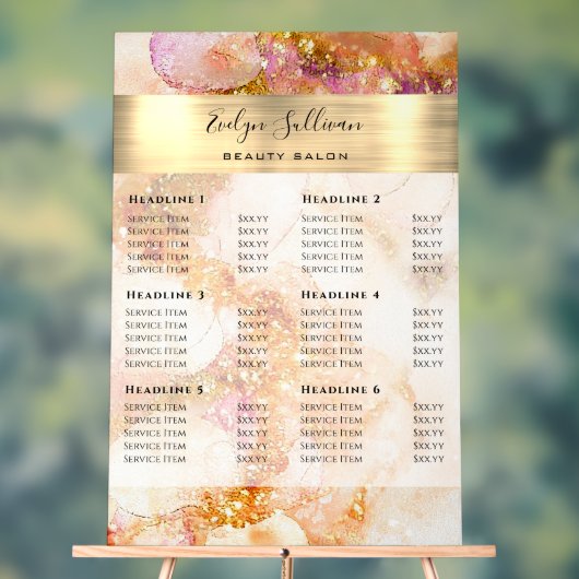 Goud Roze Waterverf Faux Folie prijslijst Acryl Bord (Neutraal)