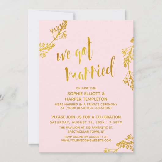 Goud & Roze We Got Married Post Huwelijksfeest Kaart (Voorkant)