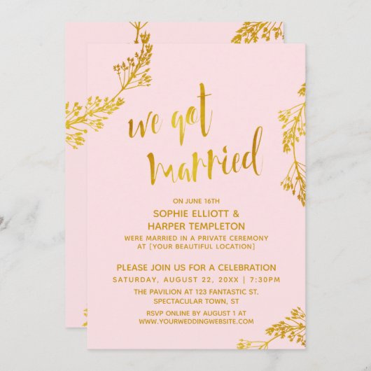 Goud & Roze We Got Married Post Huwelijksfeest Kaart (Voorkant / Achterkant)