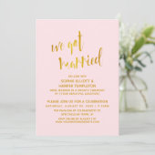 Goud & Roze We Got Married Typografie Viering Kaart (Staand voorkant)