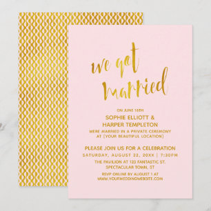 Goud & Roze We Got Married Typografie Viering Kaart