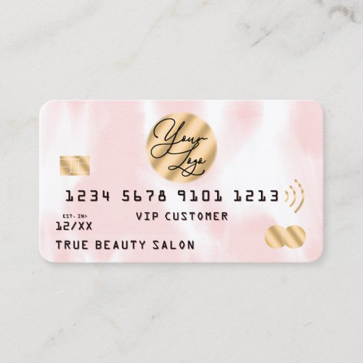 Goud Roze Witte Waterverf Credit Kaart Logo Visitekaartje (Voorkant)