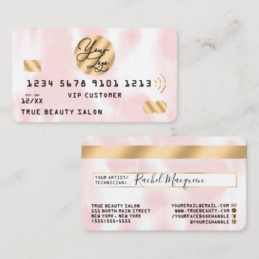 Goud Roze Witte Waterverf Credit Kaart Logo Visitekaartje (Voorkant / Achterkant)