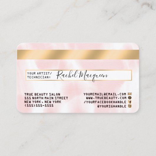 Goud Roze Witte Waterverf Credit Kaart Logo Visitekaartje (Achterkant)