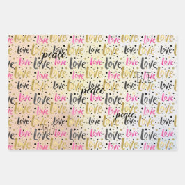 Goud Roze Zwart Confetti Liefde Vrede Glitter Inpakpapier Vel